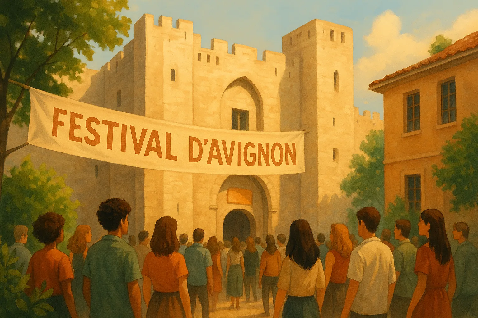 Illustration einer Französisch Hörverstehen-Übung zum Thema Festival d'Avignon 2026 Niveau C1