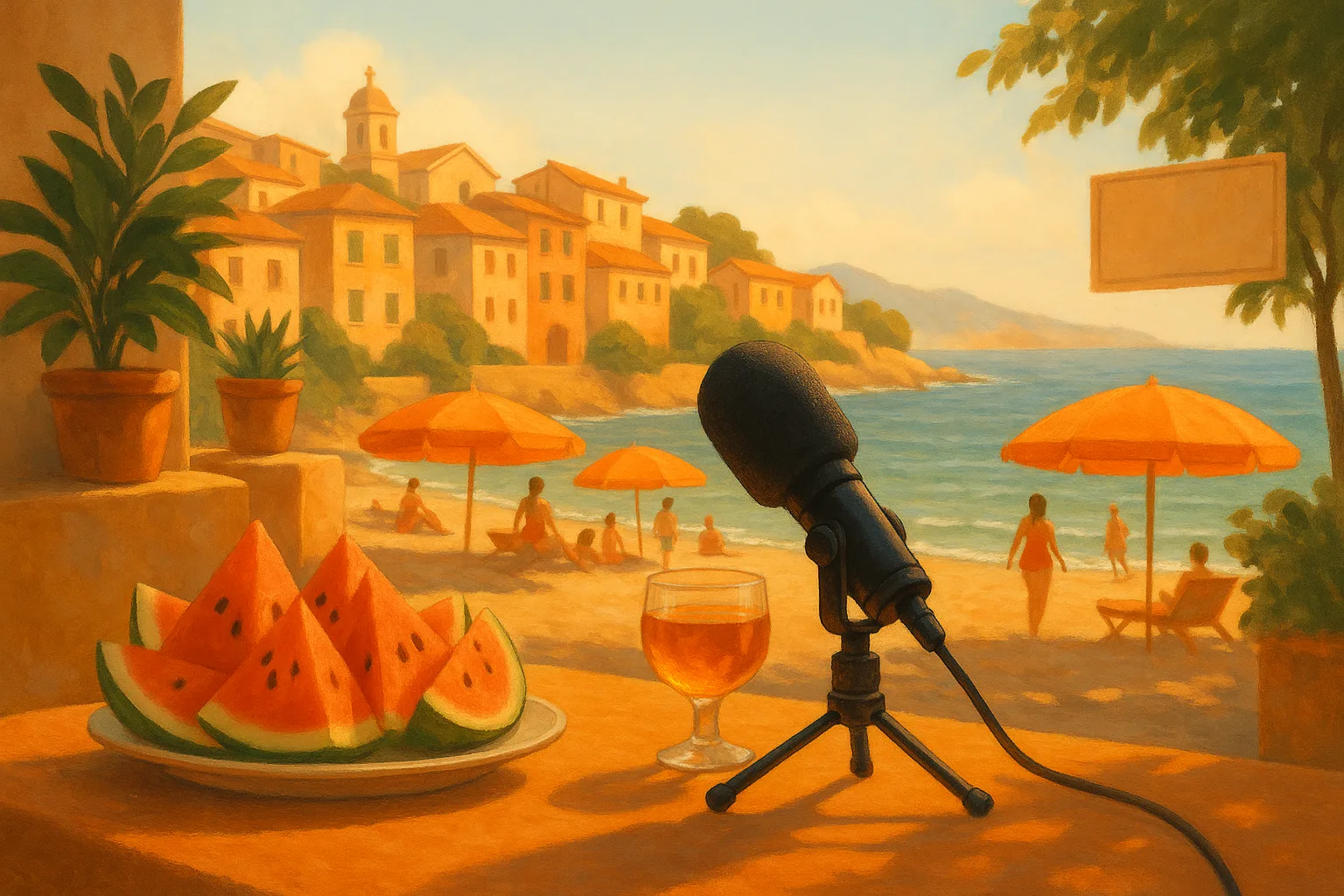 Illustration einer Italienisch Hörverstehen-Übung zum Thema Ferragosto in Italia Niveau C1